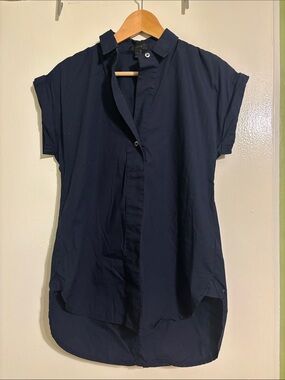 JCrew Women's Navy Short-Sleeve Button Front Shirt